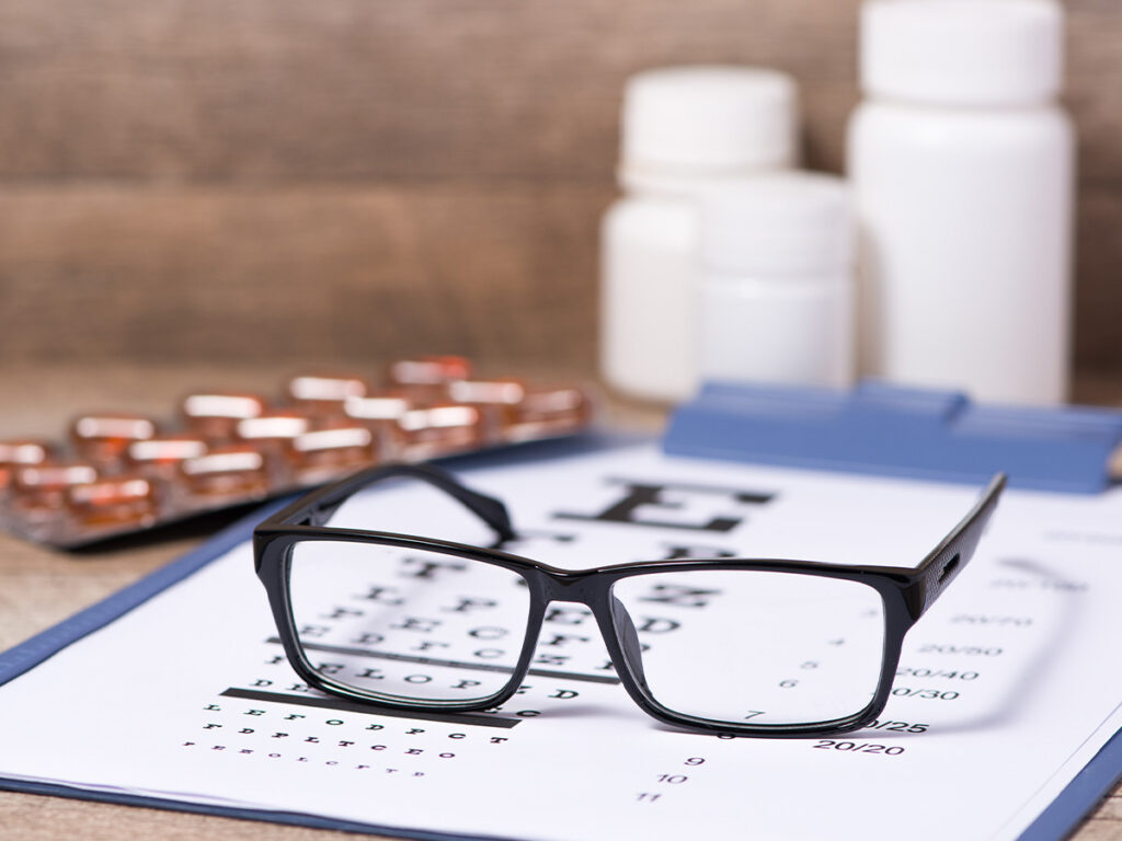 medicine and eye glasses