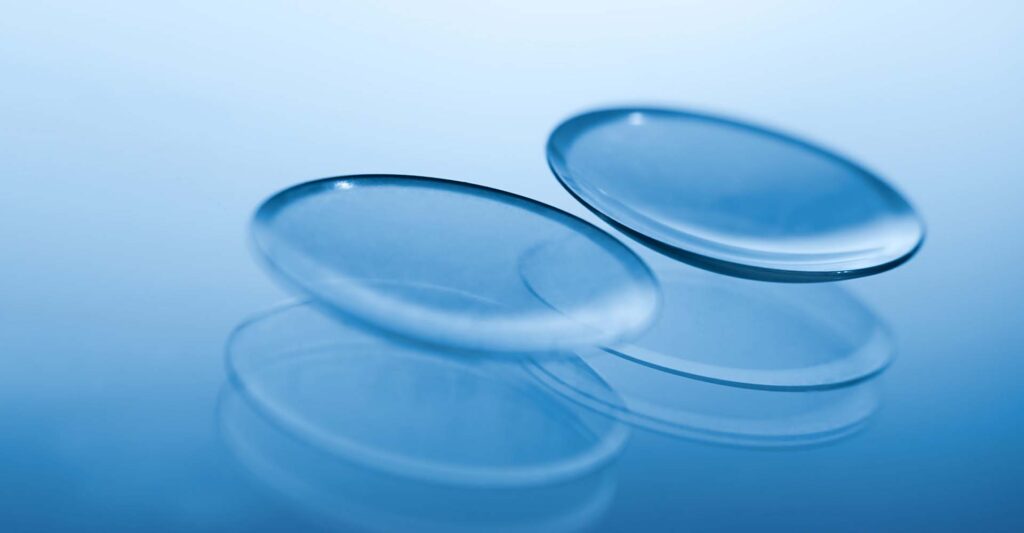 contact lenses on blue background