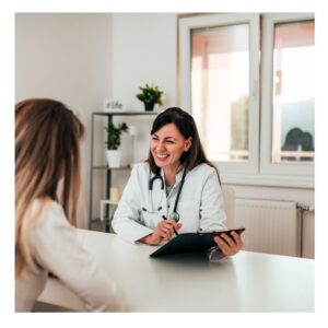 An eye doctor working with a client