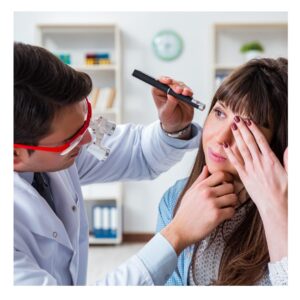 A woman getting her eyes checked