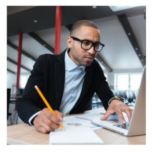 man looking at computer