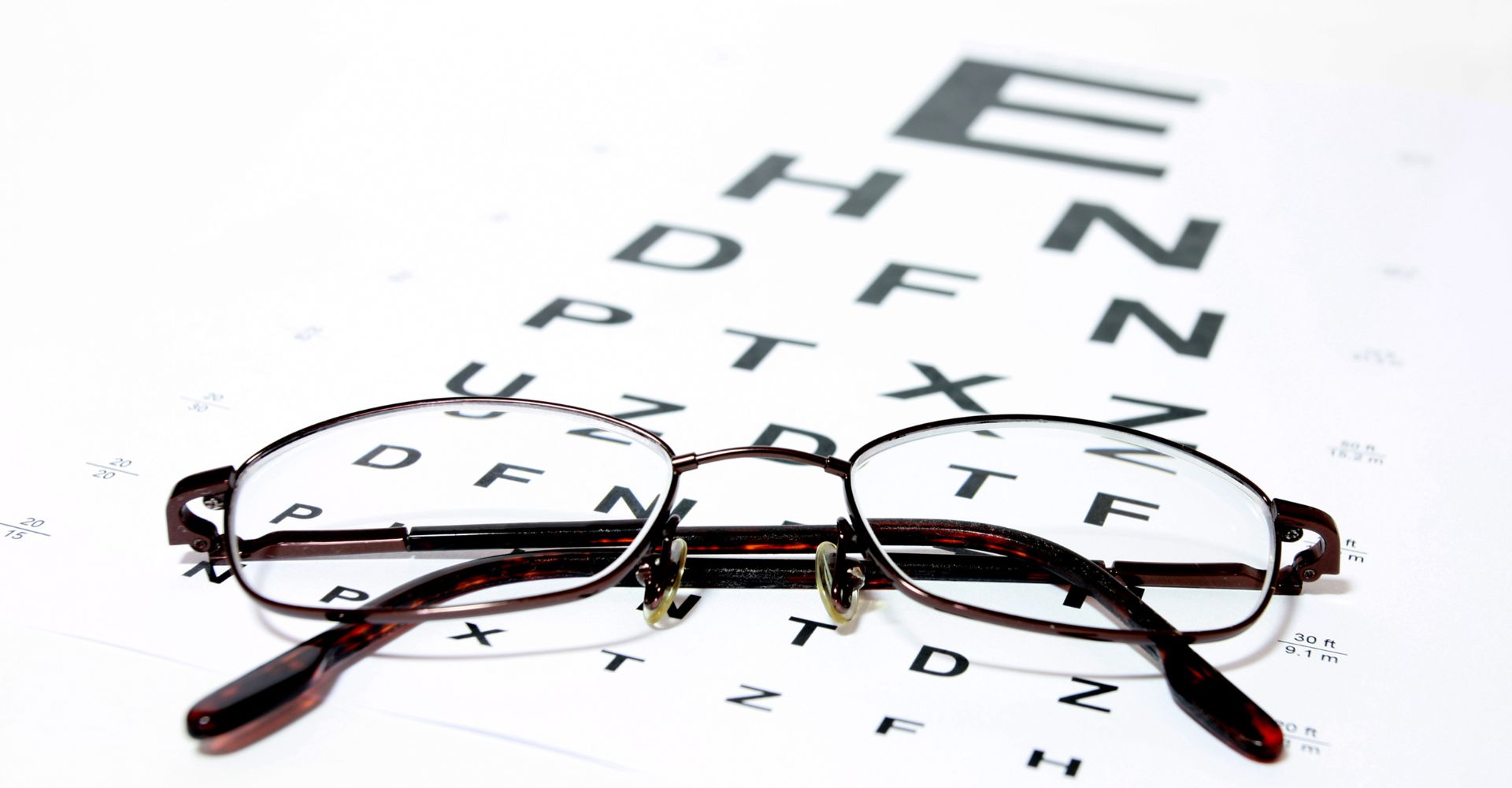 glasses on an eye exam chart